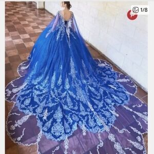 Elegant Blue and White Wedding Dress